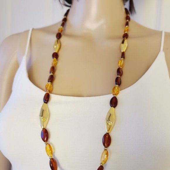 GIVENCHY Brown Amber Gold Plated Tortoiseshell Beads Necklace - Picture 3 of 10